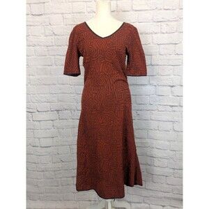 Peruvian Connection 100% cotton Rust Orange Midi Dress Small Fall Geometric